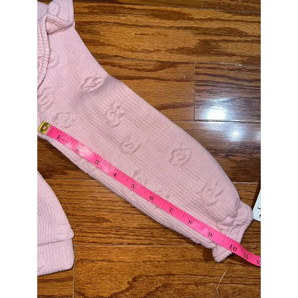 NWT Nicole Miller Girls Pale Mauve Pink Floral Ribbed Ruffle Fleece Top Size 4T